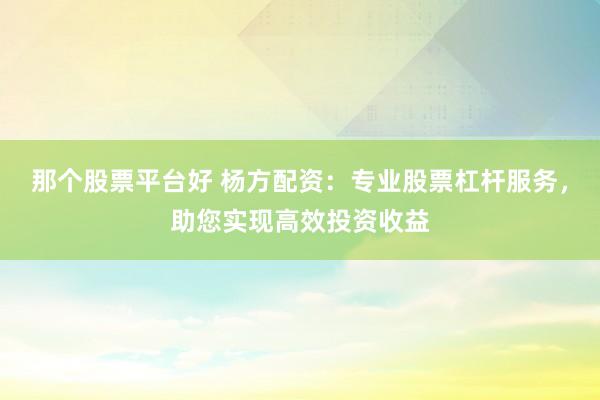 那个股票平台好 杨方配资：专业股票杠杆服务，助您实现高效投资收益