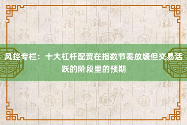 风控专栏：十大杠杆配资在指数节奏放缓但交易活跃的阶段里的预期
